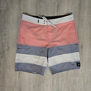 Vans shorts mens 32 striped swim trunks grey white & pink